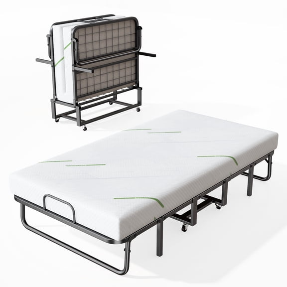 76" x 39" Twin Size Folding Bed with 5" Memory Foam Mattress for Adults, Portable Rollaway Guest Bed, Heavy Duty Steel Frame for Home Office Camping