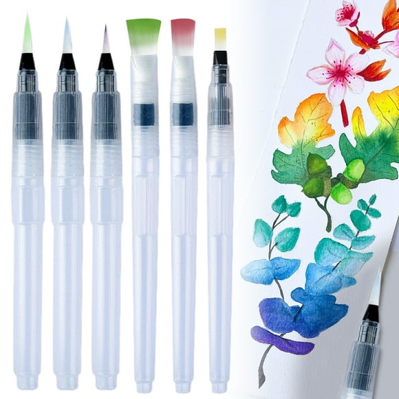 Water Painting Pen Set, Fine Tip Water Brush For Controlled Blending And Shading, Durable Nylon Brush, 6 Pieces Professional Watercolor Brushes With Own Water Container