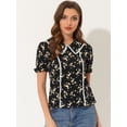 thumbnail image 2 of Blusa Allegra K Con Volantes Manga Cuello Peter Pan Floral Para Mujer Negro S, 2 of 5