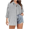 thumbnail image 1 of vdgthytj Hauts en Coton et Lin pour Femmes Chemises Décontractées à Manches Longues à Boutons Col Rabattu Automne Grande Taille Imprimé Rayures Blouses, 1 of 8
