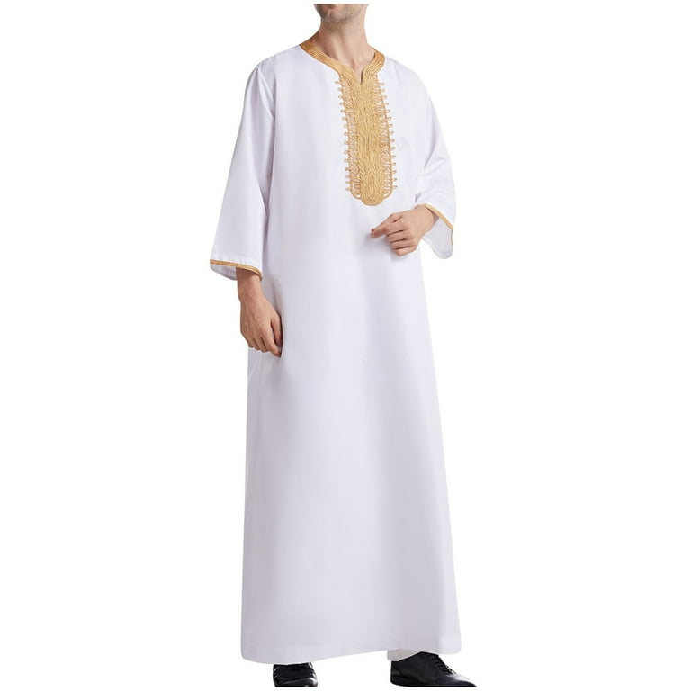 RongHuan Muslim Robe for Men Long Sleeve Cardigan Gown Color Block Islamic Robes Long Style Embroidered Standing Neck Clothes - Walmart.com RongHuan Muslim Robe for Men Long Sleeve Cardigan Gown Color Block Islamic Robes Long Style Embroidered Standing Neck Clothes - Walmart.com