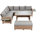thumbnail image 3 of Harper & Bright Designs Patio Rattan L-Shaped Sofa Set, Outdoor Sectional PE Wicker Set with Extendable Side Tables Dining Table and Cushion for Backyard Graden, Brown, 3 of 15