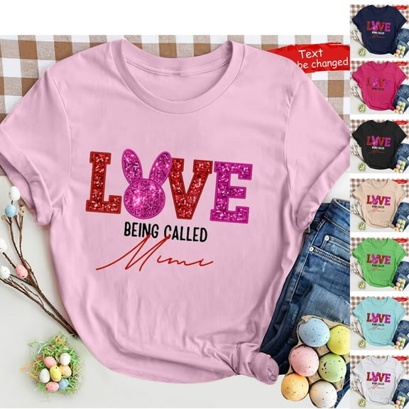 YANHAIGONG Easter T Shirts for Women, Funny Sequin Rabbit Print Colorful Sequin Pattern Shirt ,Summer Casual Round Neck Short Sleeve T Shirts Tops Comfortable Female Blouses Tops