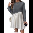thumbnail image 2 of Vestido Corto Informal de Corte A con Cuello Redondo, Larga y Dobladillo con Volantes para Mujer Gris Oscuro M, 2 of 9