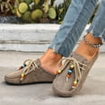 thumbnail image 2 of Khaki Ladies Flat Shoes Beaded Laced Soft Flock Moccasin Stitching Ethnic Inspired Slip On Versatile Casual Light Daily Wear Size 40, 2 of 5