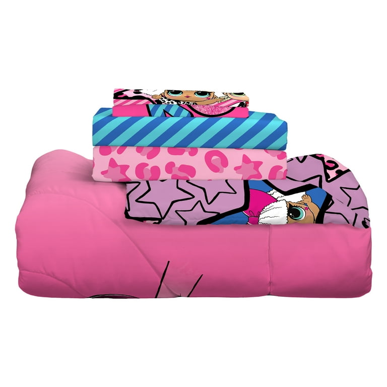 LOL Surprise Kids Full Bed in a Bag Comforter and Sheets Pink