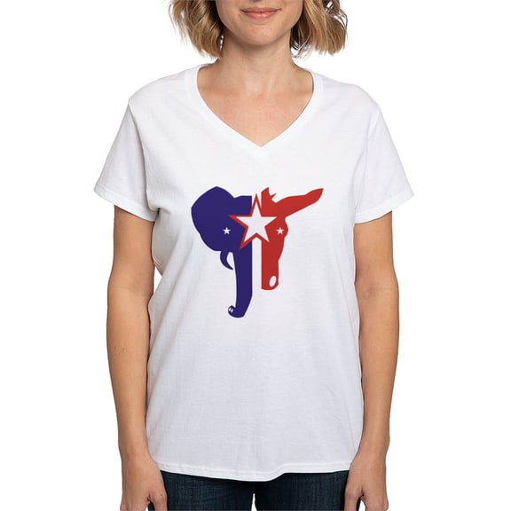 CafePress - Republican Democrat Women's V Neck T Shirt - Womens Cotton V-Neck T-shirt
