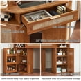 thumbnail image 5 of Modern Rattan Corner Vanity Desk, 46" Corner Makeup Vanity Desk with Smart Mirror and Lights, Oak Vanity Desk with Charging Station and 1 Drawer & Shelves for Bedroom, Tea Brown, 5 of 6