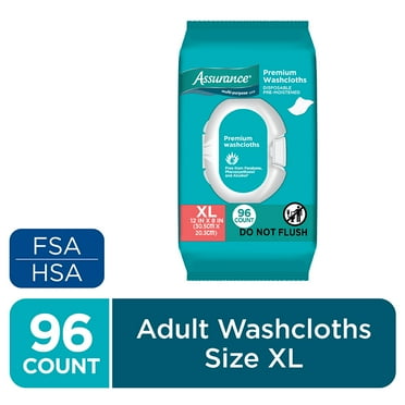 Assurance Premium XL Washcloths for Adults, Disposable & Pre-Moistened (96 Count)