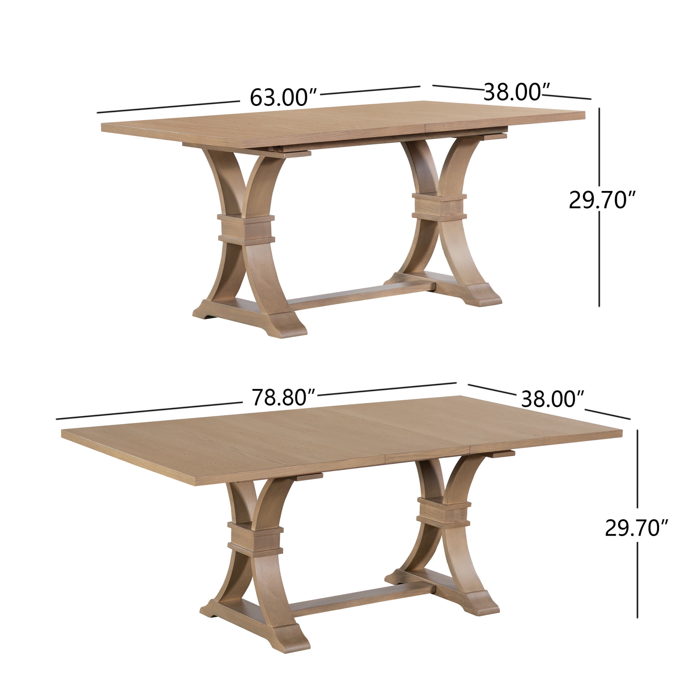 Christopher Knight Home 63"-78" Rustic Extendable Dining Table, Solid Wood X-Base, Light Natural
