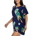 thumbnail image 2 of Wukai Astronaut Dinosaur and Space Women's Pajama Set,Short-Sleeve Top and Shorts with Elastic Waistband and Pockets for Loungewear, Yoga, and Casual Wear-Small, 2 of 8