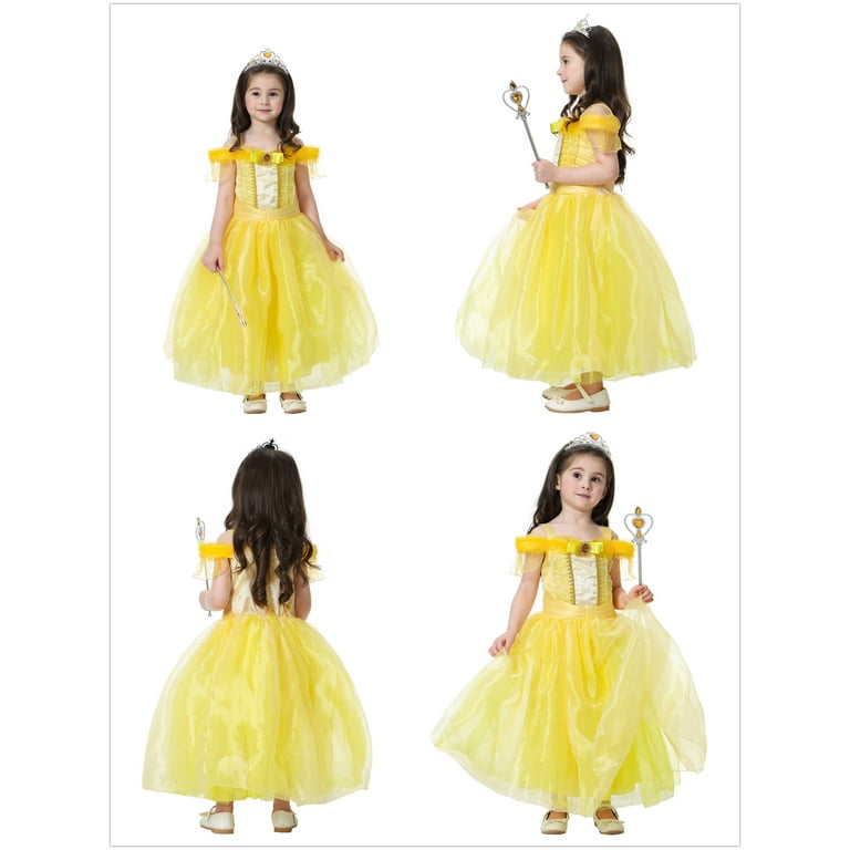 Princess Dress Belle Costume Girls Costumes Birthday Party Dress up for Girls 4T 5T 120CM Q98