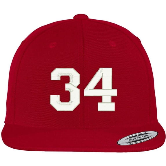Trendy Apparel Shop Number 34 Collegiate Varsity Font Embroidered Flat Bill Snapback Cap