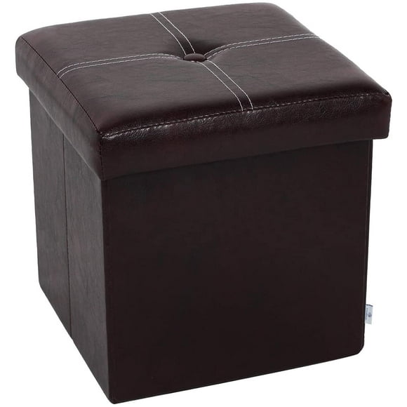 Storage Ottoman with Faux Leather Foldable Small Square Foot Rest Stools Coffee Table Black 11.8"X 11.8" X 11.8"