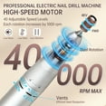 thumbnail image 5 of Sentryse Portable Nail Drill Electric File, 40000RPM Professional Rechargeable Nail E-File Machine with Bits & Base for Acrylic Nails Remove Nail Gel Polish Manicure for Salon Home, 5 of 10