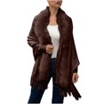 thumbnail image 2 of Sweater Coat for Women Zpanxa Women's Faux Fur Collar for Winter Coat, Winter Faux Fur Shawl Cover Up, Casual Knit Cardigan Sweater Outwear with Pocket Coffee One Size, 2 of 4