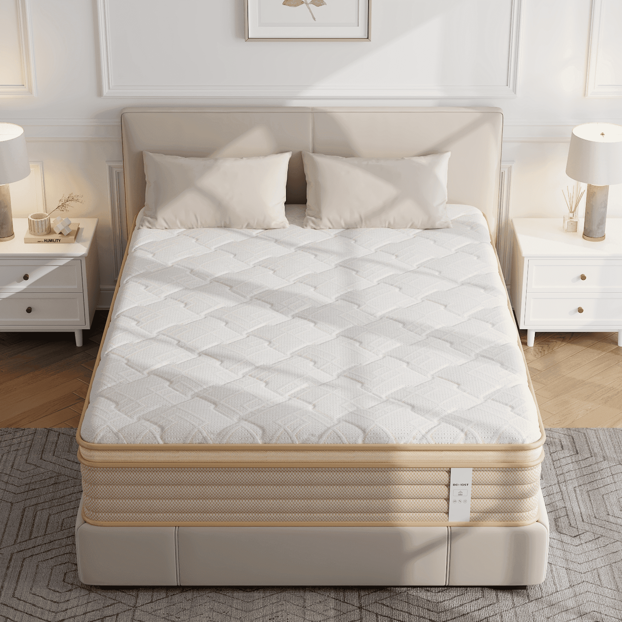 BEHOST 12 Inch Queen Mattress, Cooling Gel Memory Foam and Individual Pocket Springs Hybrid Mattress in a Box, Medium Firm Support for Pressure Relief, CertiPUR-US Certified, Breathable Cover