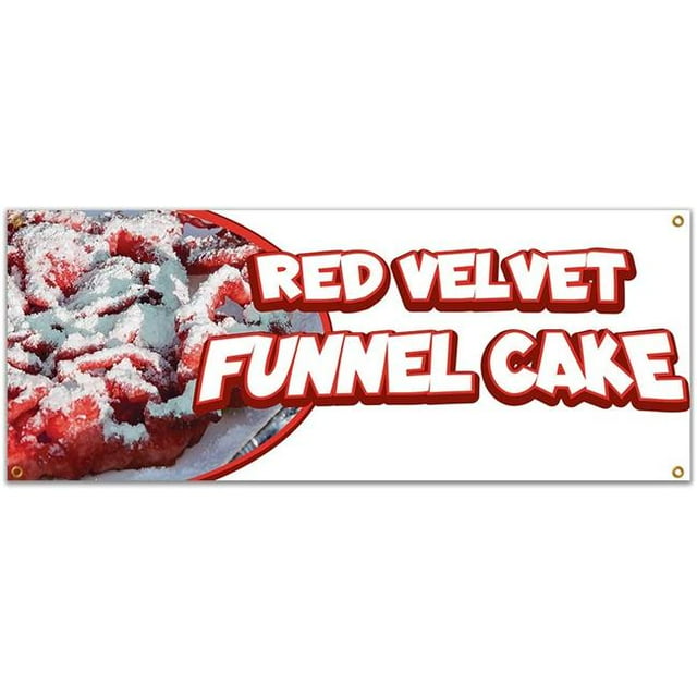 SignMission B-Red Velvet Funnel Cake19 Bannière à Gâteau 48 Po. Red Velvet Funnel avec Support de Concession Camion de Nourriture Simple Face