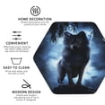 thumbnail image 3 of Honeii Night Scene of Wolves print Leather Coaster Set of 4, ideal for safeguarding your furniture from drinks spills and effortless cleanup-Hexagon, 3 of 6