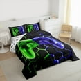 thumbnail image 3 of jejeloiu Stereoscopic Honeycomb Hexagon Full Size Comforter Sets,Modern Game Console Bedding Comforter Set,Gradient Green Blue Bedding Sets For Men Women,Breathable Home Decor Reversible,3pcs, 3 of 8