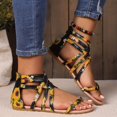 thumbnail image 1 of Sandalias planas con puntera dividida y estampado de girasol para mujer - Correa cruzada y cremallera en la parte posterior para un estilo casual de playa de verano, 1 of 4