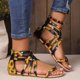 thumbnail image 1 of Sandalias planas con puntera dividida y estampado de girasol para mujer - Correa cruzada y cremallera en la parte posterior para un estilo casual de playa de verano, 1 of 4