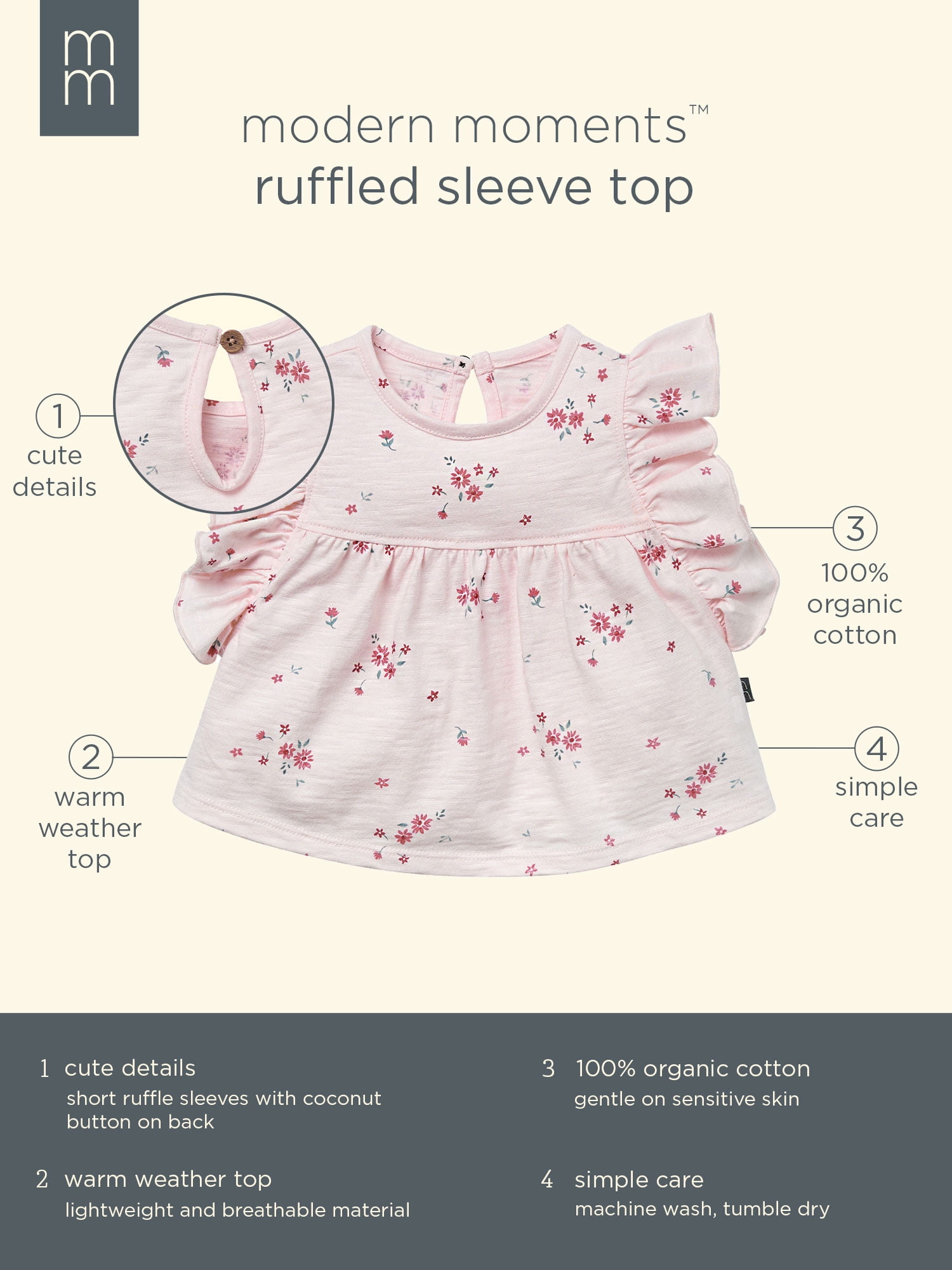 Modern Moments by Gerber Baby Neutral Organic Ruffled Sleeve Top, Sizes 0/3 Months - 24 Months