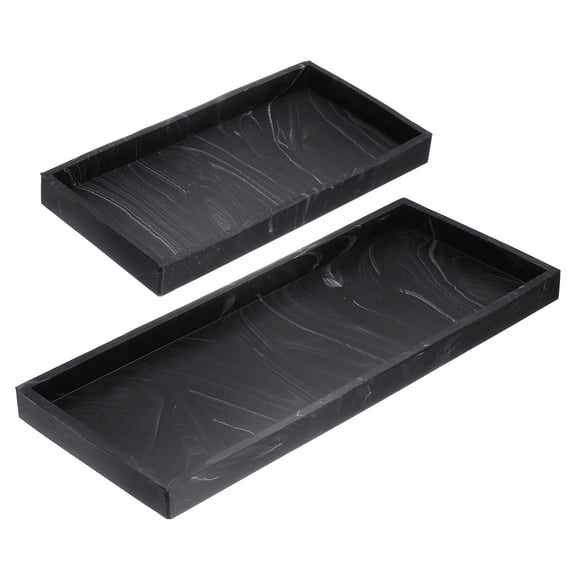 2Pcs Bathroom Vanity Tray, 7.9"&11.8" Silicone Soap Dispenser Tray, Marble Black