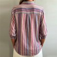 thumbnail image 5 of Morttic Women's Striped Lapel Collar Button Down Shirt – Collared Puff 3/4 Sleeve Blouse, Casual Loose Summer Top Pink，L, 5 of 6