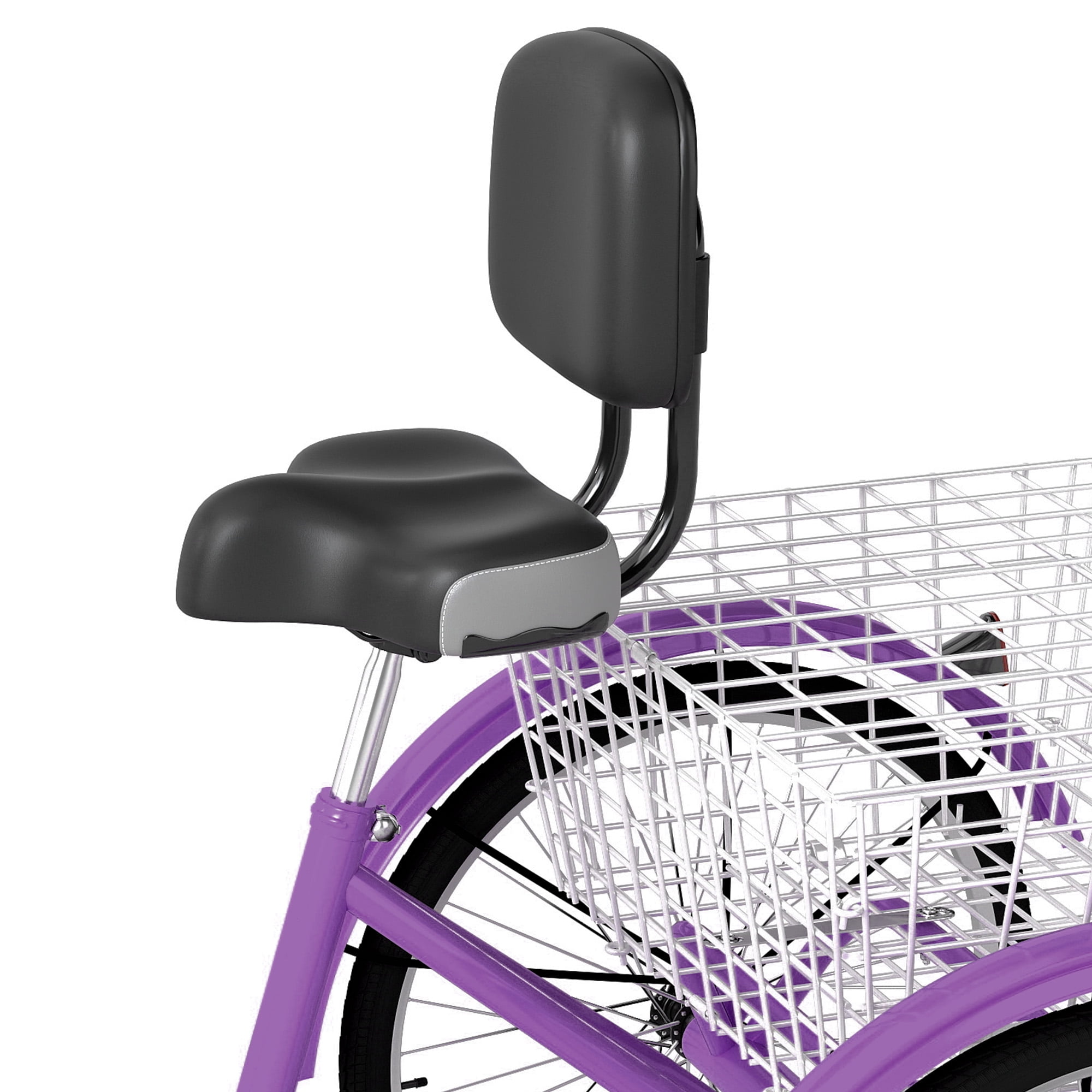 Uforic Adult Tricycle, 24 Inch 7 Speed Three Wheel Bike, Cruiser Trike with Large Seat Backrest for Men Senior Women, Purple