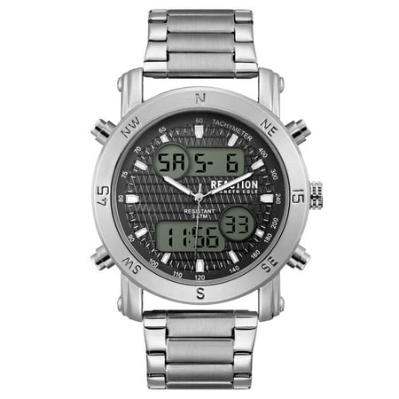- Kenneth Cole Reaction Men's Silver Case Black Dial Silver Bracelet Watch