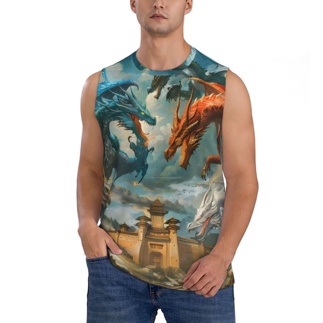 Balery Red Blue Dragon Battle Epic Camisetas sin mangas para hombre, absorbe la humedad y protege contra el mal olor.-X-Large