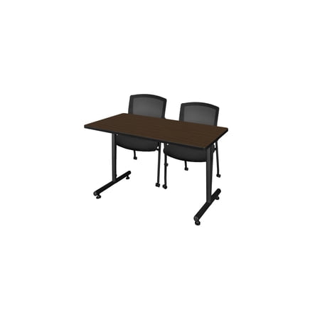 Regency Kobe 48 x 24 in. T-Base Training Seminar Table- Neo Walnut 2 Knight Mesh Chairs