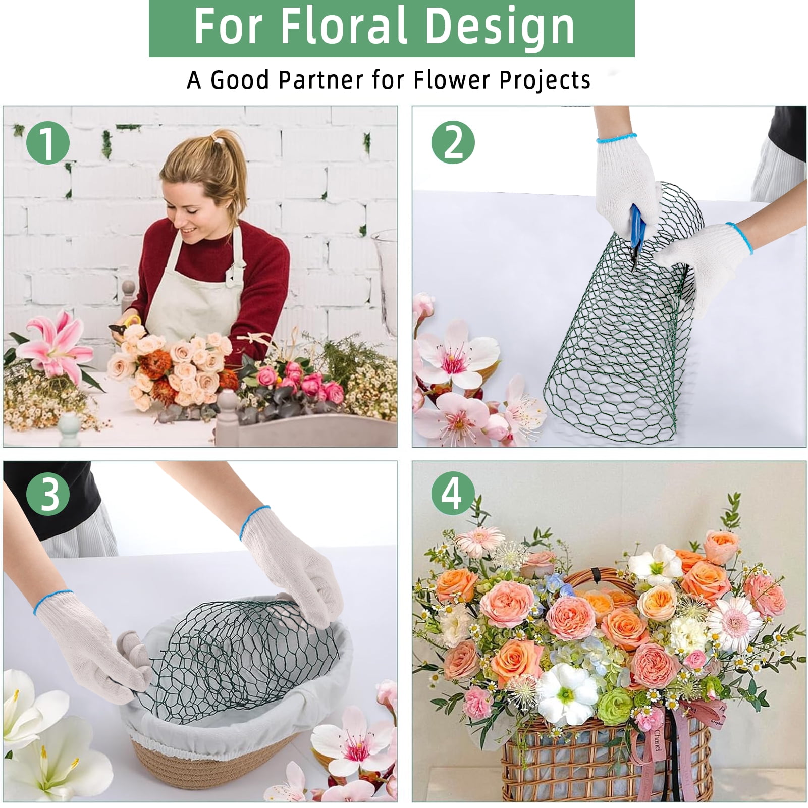 KORALAKIRI Floral Chicken Wire for Crafts, 15.7 x 393.7 Inch Green Mesh, PVC Coated Metal Netting Fence for Crafts, Poultry, Garden