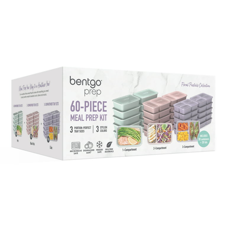 Bentgo® Prep 60-Piece Meal Prep Kit - 1, 2, & 3-Compartment Containers with  Custom Fit Lids - Microwaveable, Durable, Reusable, BPA-Free, Freezer 