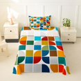 thumbnail image 2 of Castle Fairy Abstract Quarter Arc Twin Sheets 3pcs,Geometric Square Block Bedding,Colorful Blue Orange,1 Flat Sheet, 1 Fitted Sheet and 1 Pillowcase, 2 of 7