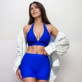 thumbnail image 6 of Swim Women's Two Piece Bikini Set with Halter Triangle Top and High Waist Swim Shorts Bottom - Large, Blue, 6 of 7