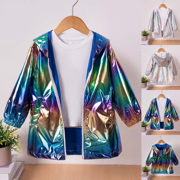 Lkhaha Metallic Zipper Hooded Jacket Boys Girls Fashion Waterproof Windproof Outwear Multicolour 3-4 Years