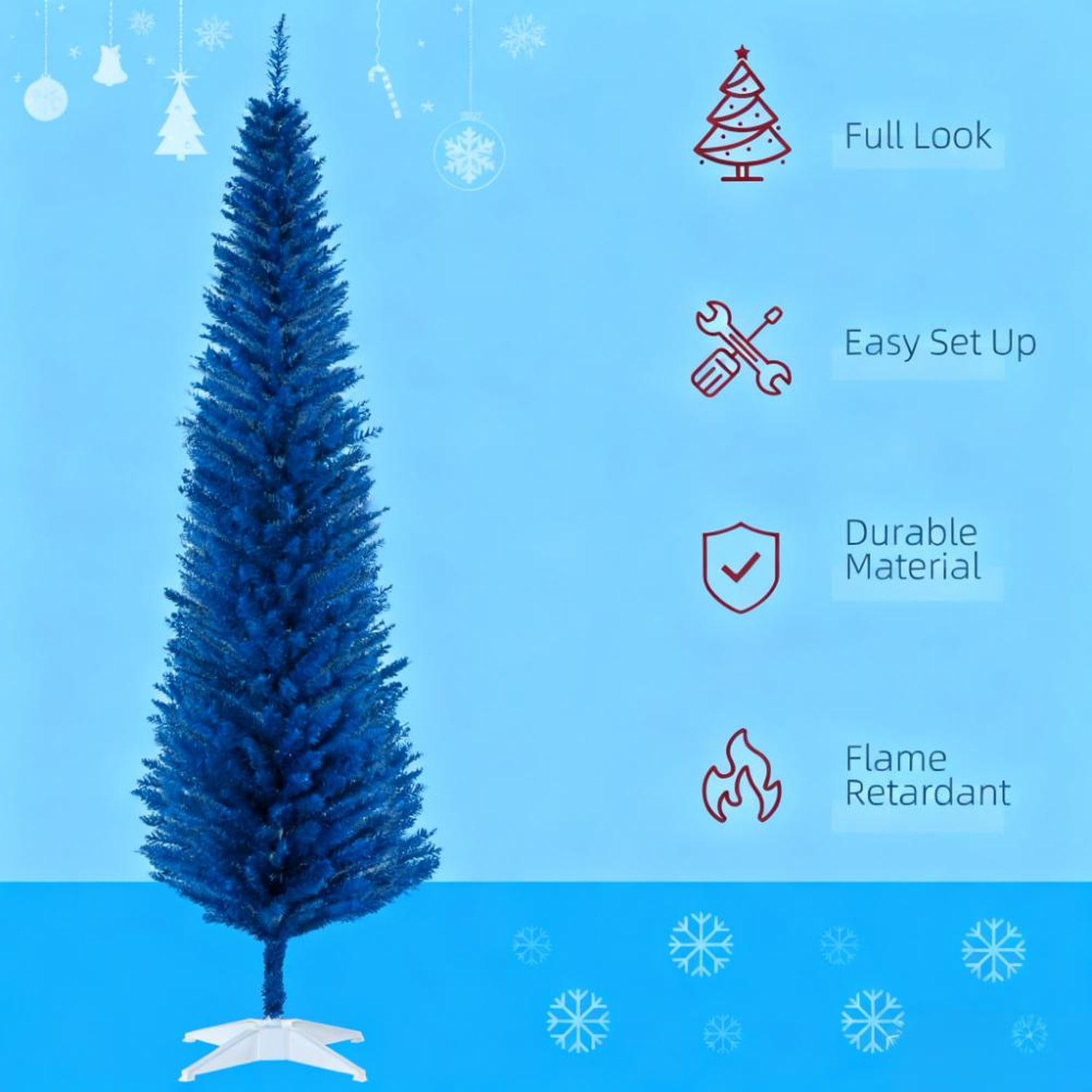 Blue Pencil Christmas Tree 7ft Artificial with Plastic Stand