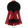 thumbnail image 2 of Parka Coat for Women Usmixi Winter Plush Hooded Overcoat for Women Warm Thickened Fleece Lined Padded Jackets Casual Solid Long Sleeve Button Coat Outwear Jacket Holiday, 2 of 3