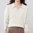 thumbnail image 4 of Comdrip Chandail à Col pour Femmes, Chandail à Col pour Femmes avec Col, Manches Longues, Tricoté, Base, Polo Élégant, Col en V, Hauts Tricotés d'Automne, Chandail pour Femmes Blanc G, 4 of 5