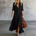 thumbnail image 4 of ChaoHeng Dresses for Women Casual for Plus Size Solid Padded Collared Long Sleeve Pocket Loose Summer Black S, 4 of 6