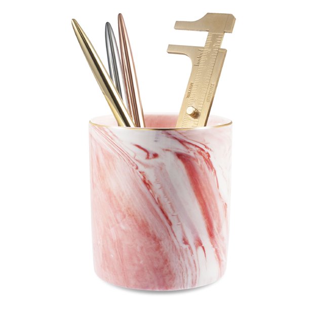 Pink Marble Pen Holder Pencil Cup for Desk Organizer Makeup Brushes