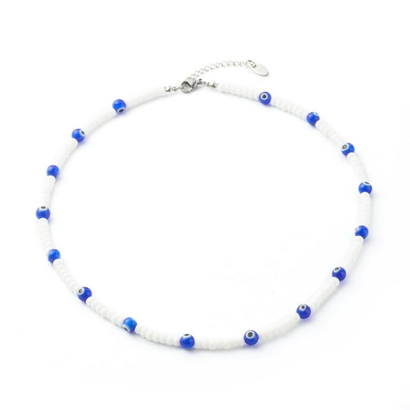 10 pc Glass Beaded Necklace with Evil Eye Lampwork Beads Brass Beads Blue 18.31 inch(465mm)