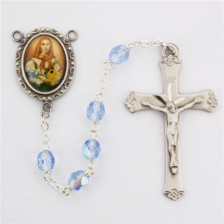 McVan R190DF 6 mm Glass St.Dymphna Cross Rosary Set - Blue