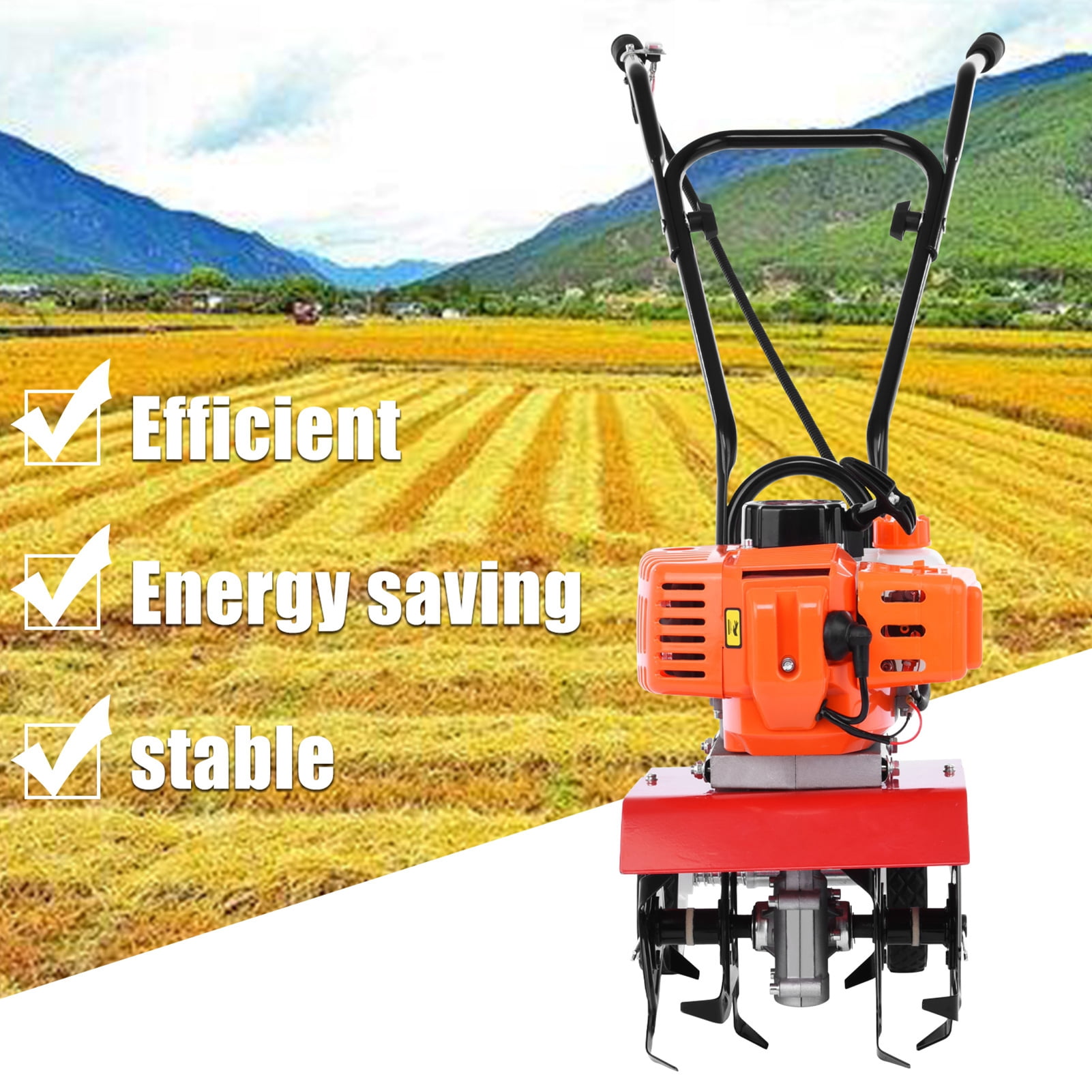 Jnismy Garden Tiller 2 Stroke 9000RPM Gasoline Tiller 52cc Weeder Trencher Digging 3HP/1.65kW Garden Accessories