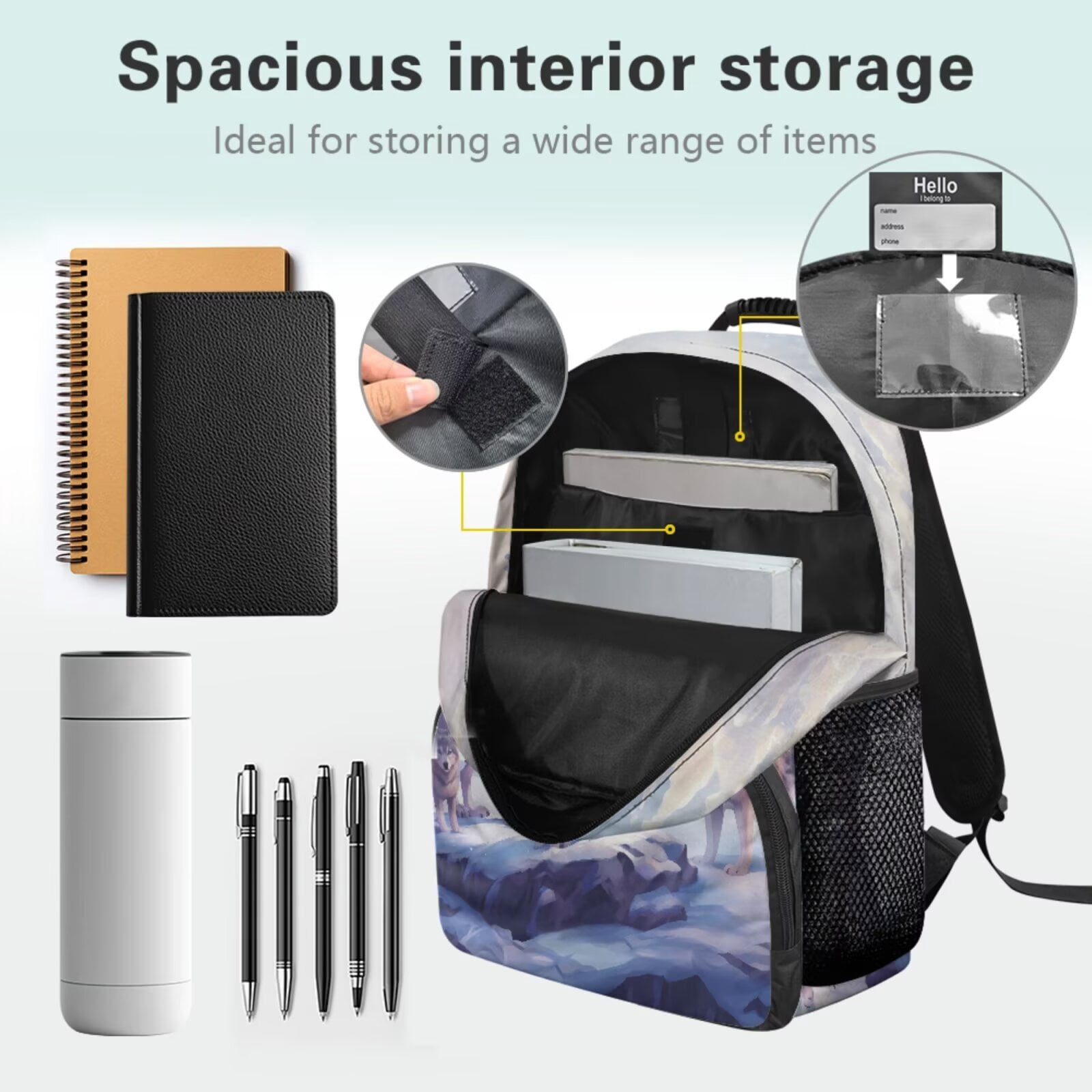 XYZCANDO Wolf 5 Piece Kids Backpack Set with Portable Lunch Bag Multifunctional Pencil Case 2 Pcs Bookmark Side Pockets School Bag for Elementary Students