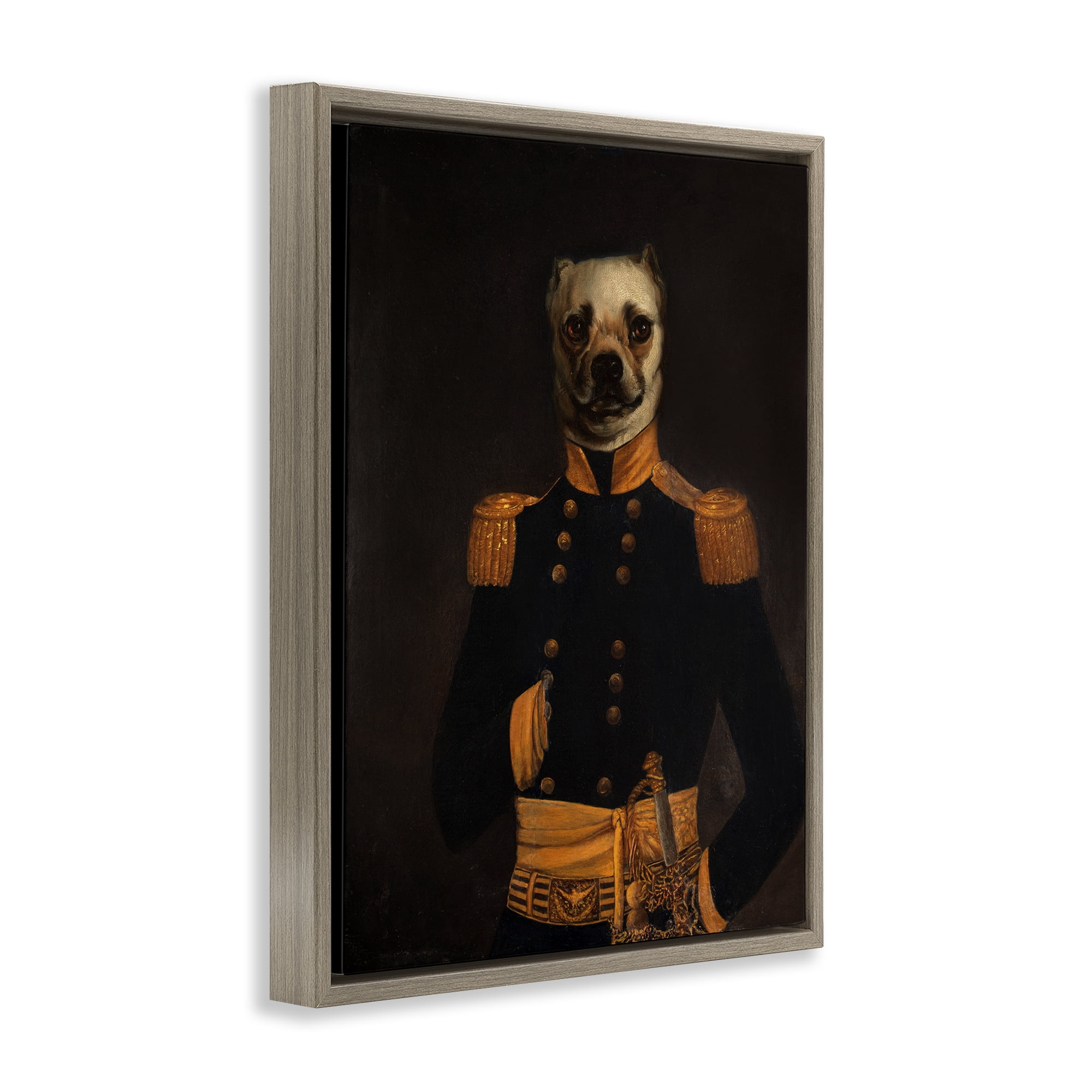 Stupell Industries Colonial Military Dog Animals & Insects Painting Brown Floater Framed Canvas Art Print Wall Art, 25 x 31