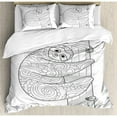 thumbnail image 3 of Sloth Duvet Cover Set King Size, Sloth Animal Outline Figure on Branch with Ornate Details Ethnic Swirled Elements, Decorative 3 Piece Bedding Set with 2 Pillow Shams, Black White, by Ambesonne, 3 of 3