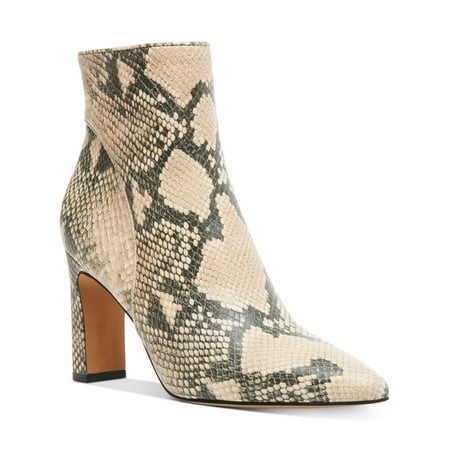 

STEVEN Womens Beige Snake Print Jenn Pointed Toe Sculpted Heel Zip-Up Leather Booties 6.5 M